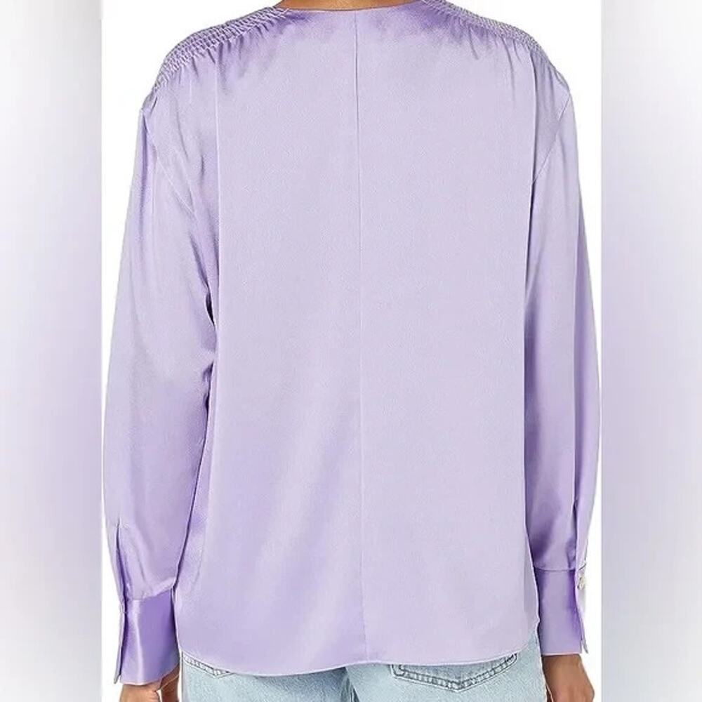 NWT Vince Smocked Shoulder Long Sleeve Satin Blouse Lavender Women’s 2X $345 - Picture 2 of 6